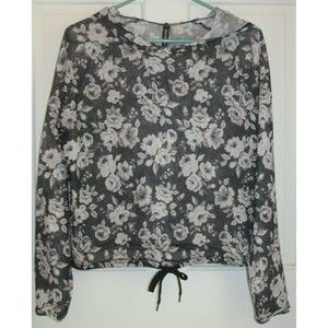 Divided H&M Black Floral Knitted Hooded Drawstring Waist Sheer Top Size S